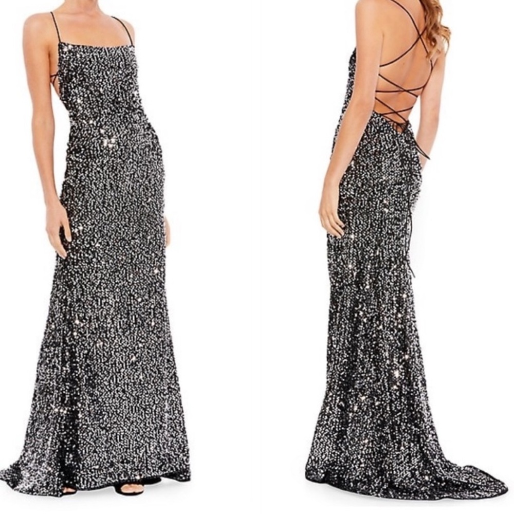 Mac Duggal sequin black dress